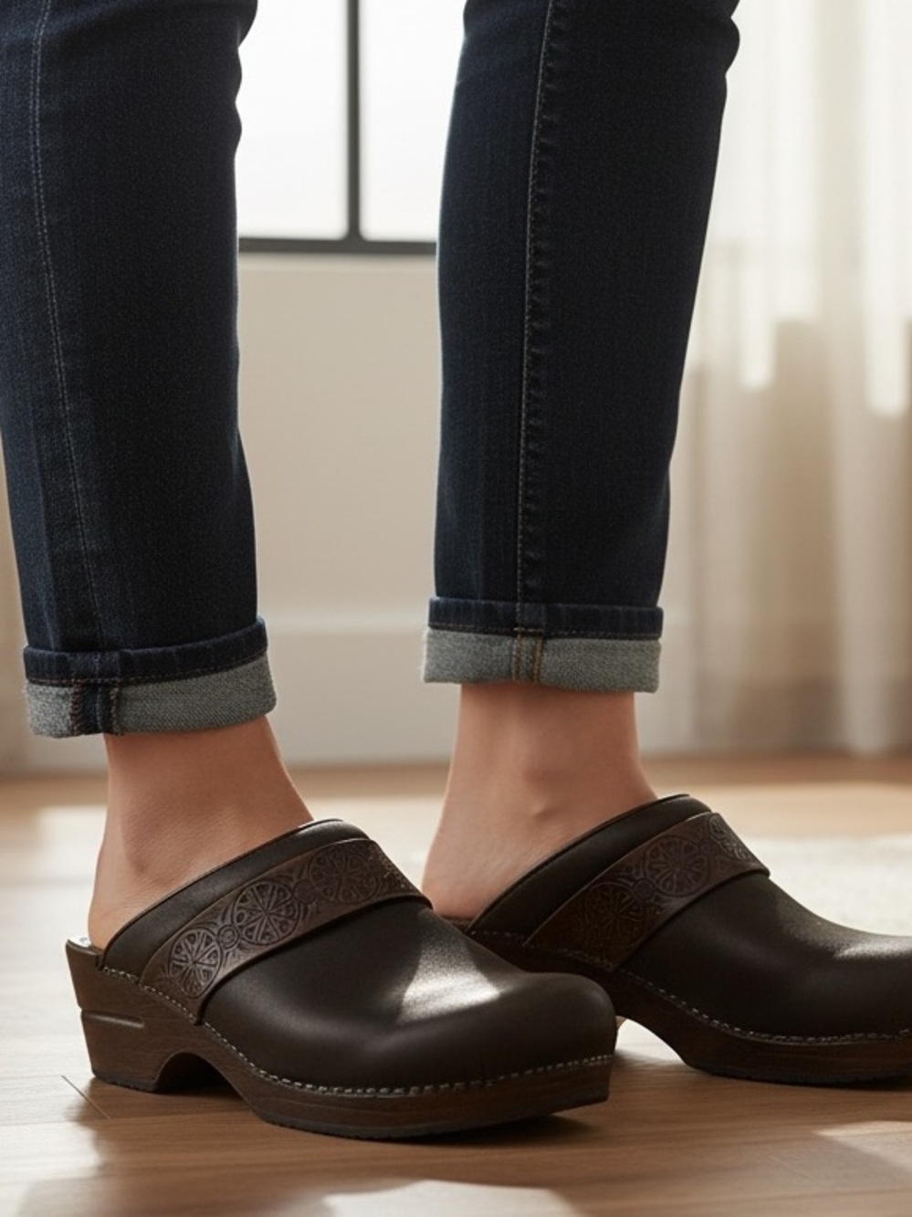 Dansko Saundra Black Leather Mule Clogs Comfort Slip-On Shoes Arch Support